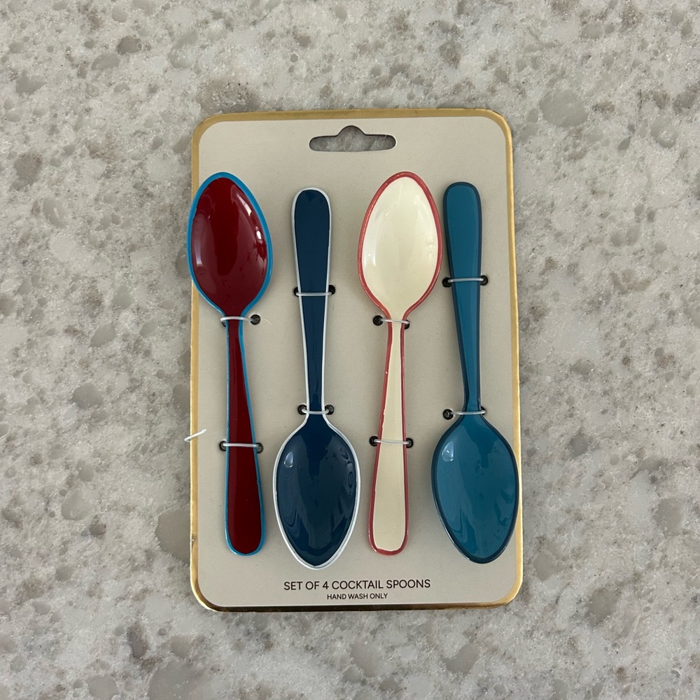 “New” Set of 4 Patriotic Colorful Cocktail Spoons